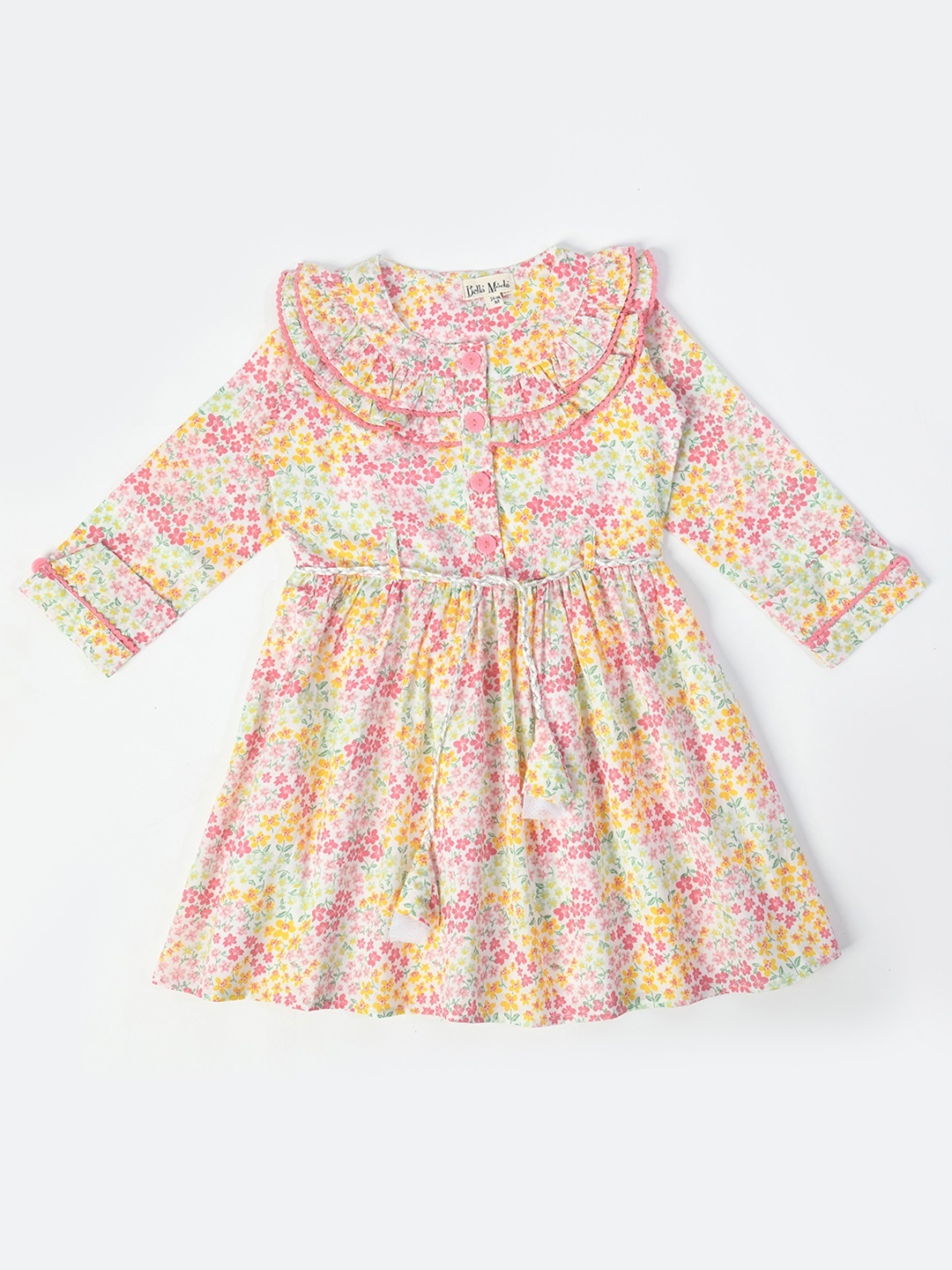 

Bella Moda Girls Floral Printed Ruffles Pure Cotton Fit & Flare Dress, Pink