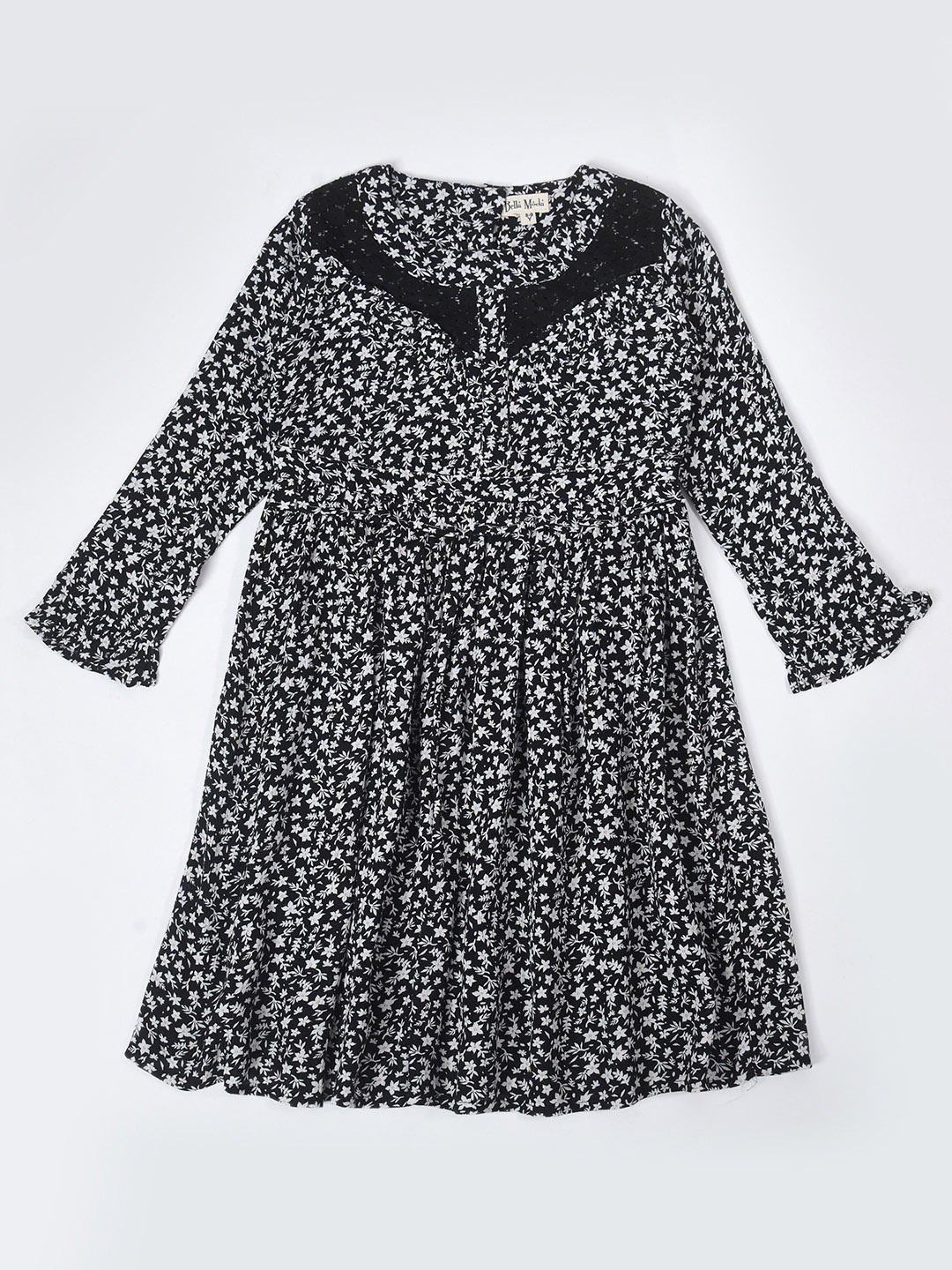 

Bella Moda Girls Floral Print Pure Cotton Fit & Flare Dress, Black