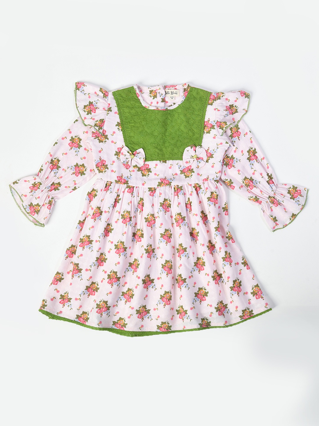 

Bella Moda Girls Floral Printed Puffed Sleeves Pure Cotton Fit & Flare Dress, White