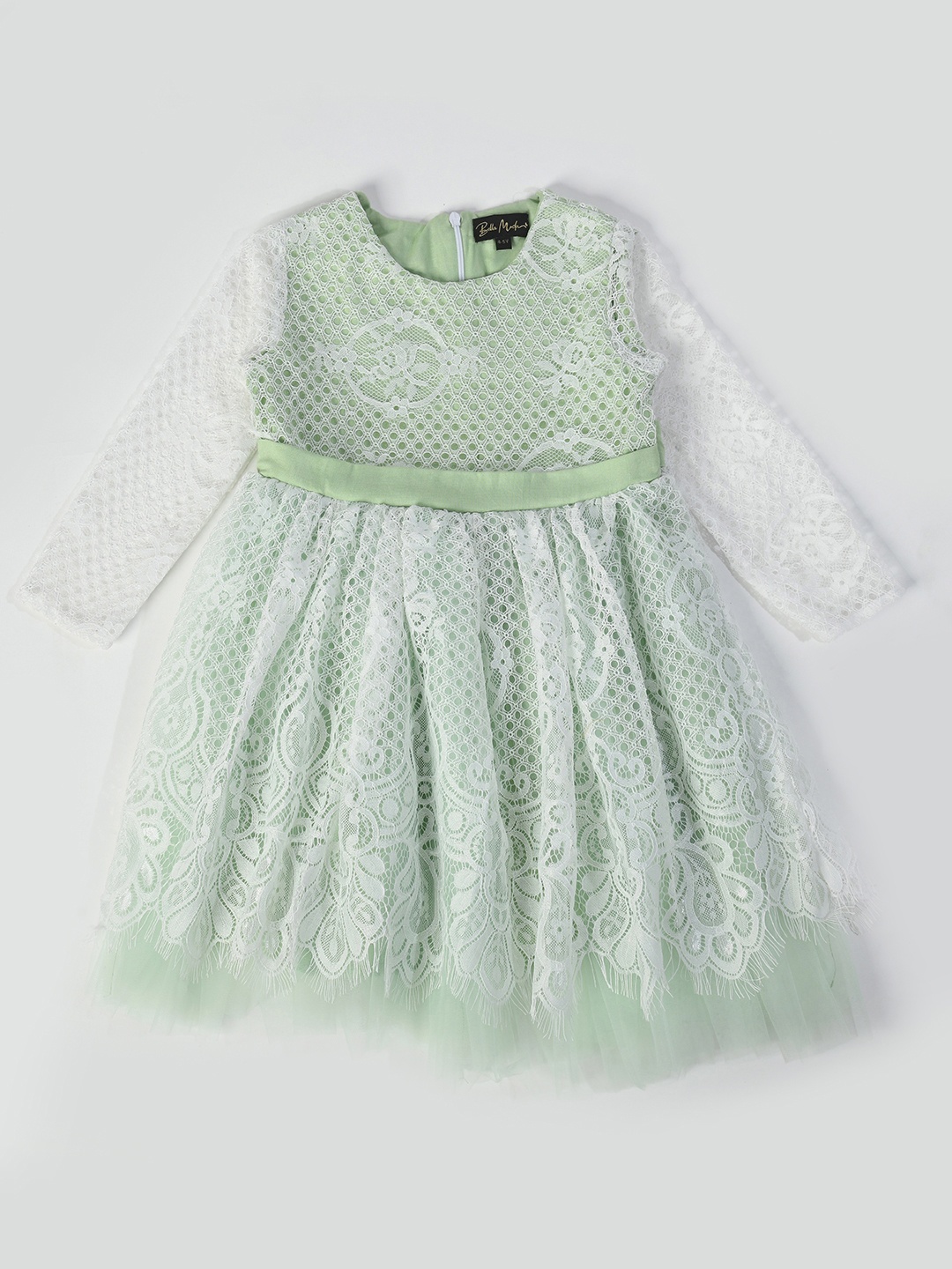 

Bella Moda Girls Self Design Net Fit & Flare Dress, Green