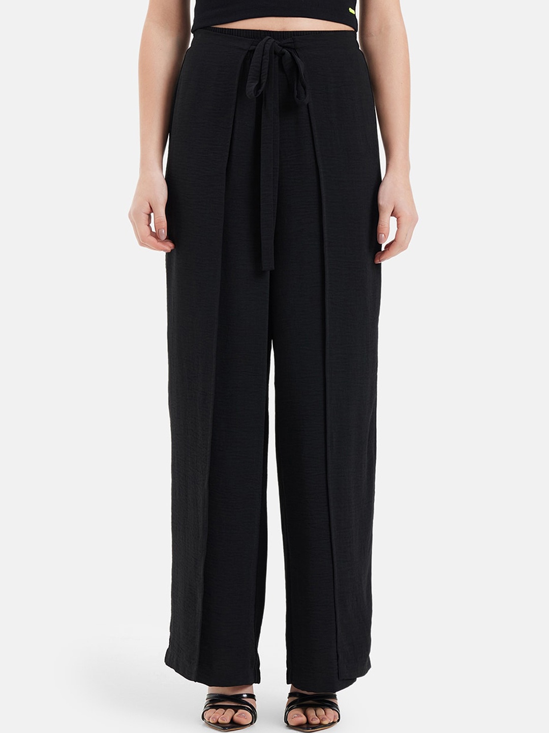 

Kazo Women High-Rise Easy Wash Pleated Parallel Trousers, Black