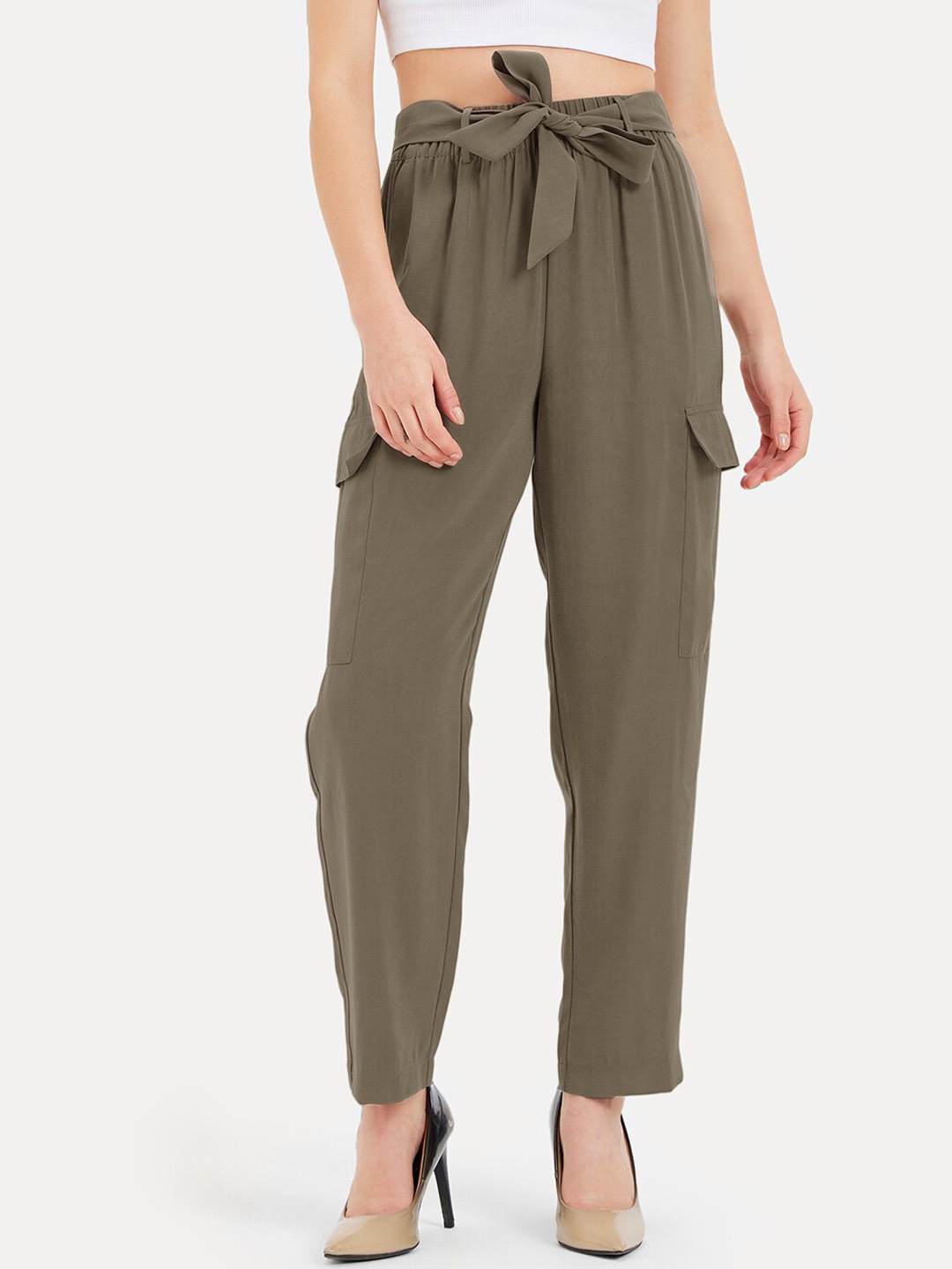 

Kazo Women High-Rise Regular Fit Easy Wash Pleated Trousers, Grey