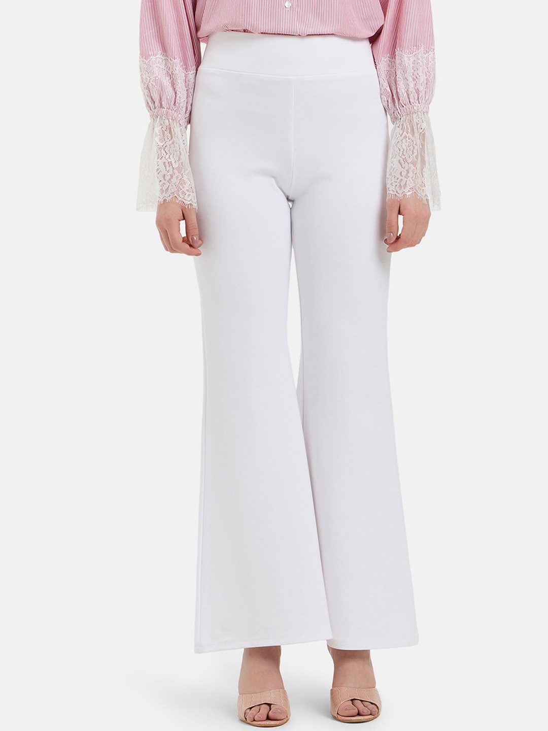 

Kazo Women Flared Easy Wash High-Rise Trousers, White