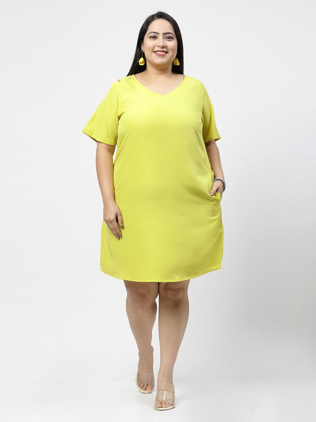 

plusS Plus Size V-Neck A-Line Dress, Yellow