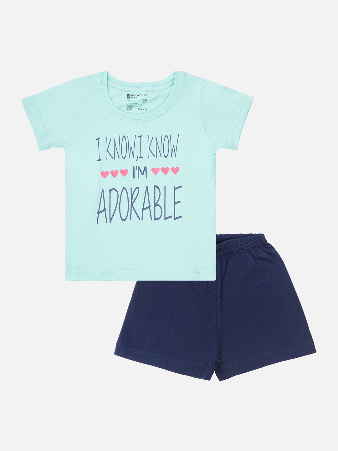 

Bodycare Kids Girls Typographic Printed T-shirt With Shorts, Blue