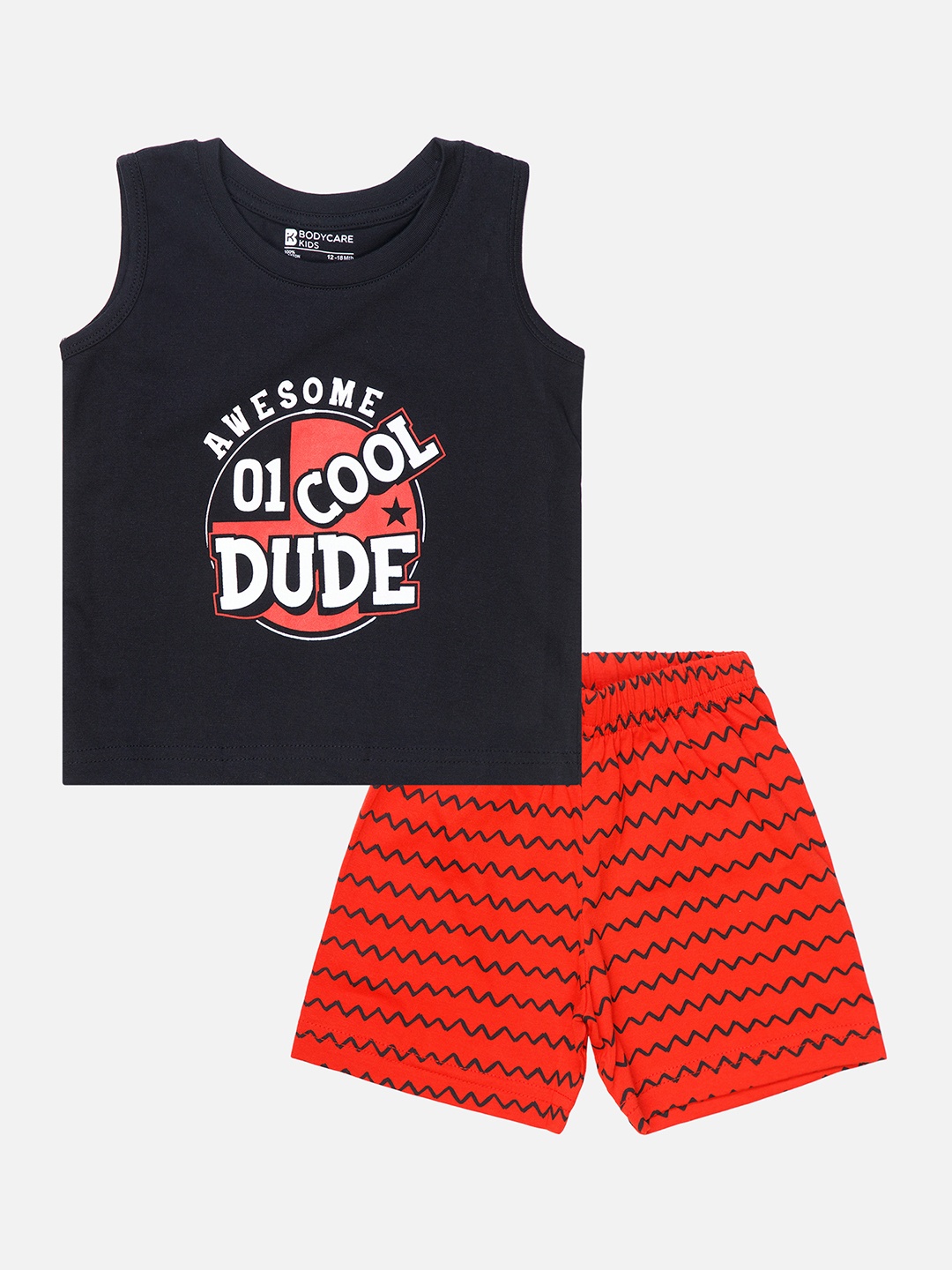 

Bodycare Kids Boys Typographic Printed T-shirt With Shorts, Black