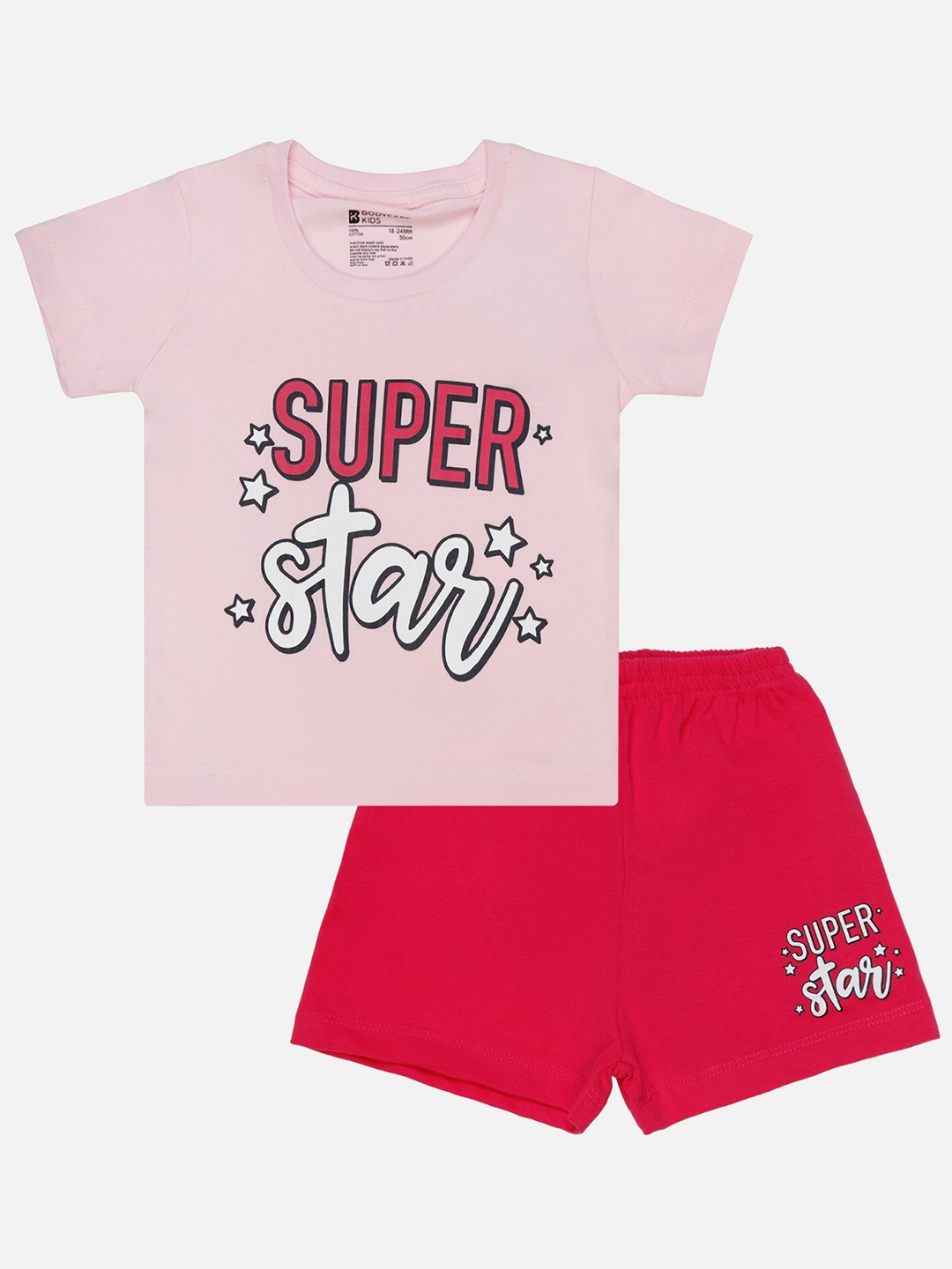 

Bodycare Kids Girls Typographic Printed T-shirt With Shorts, Pink