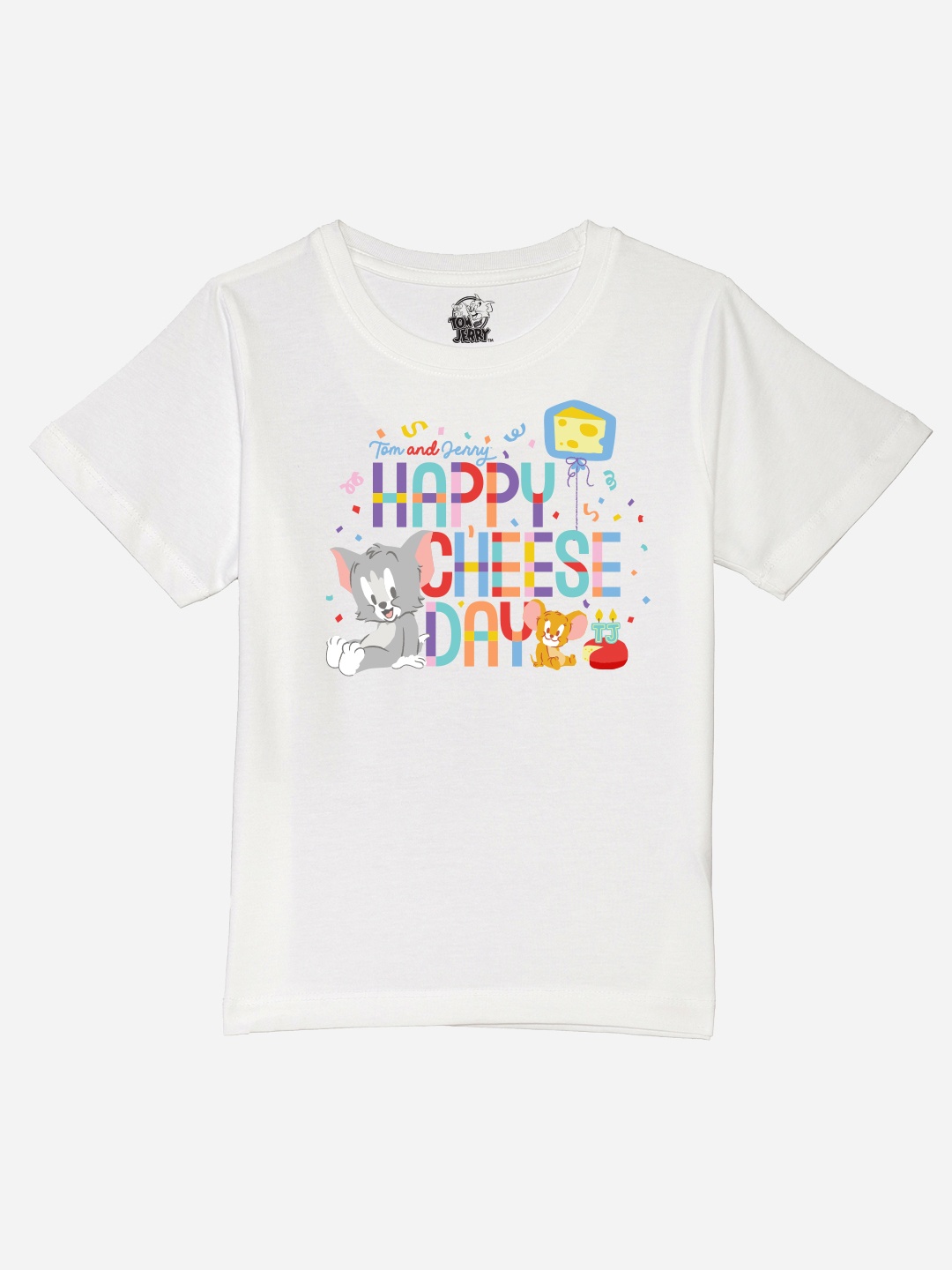 YK Warner Bros Boys Tom & Jerry Printed Round Neck Short Sleeves Cotton Oversized T-shirt, White
