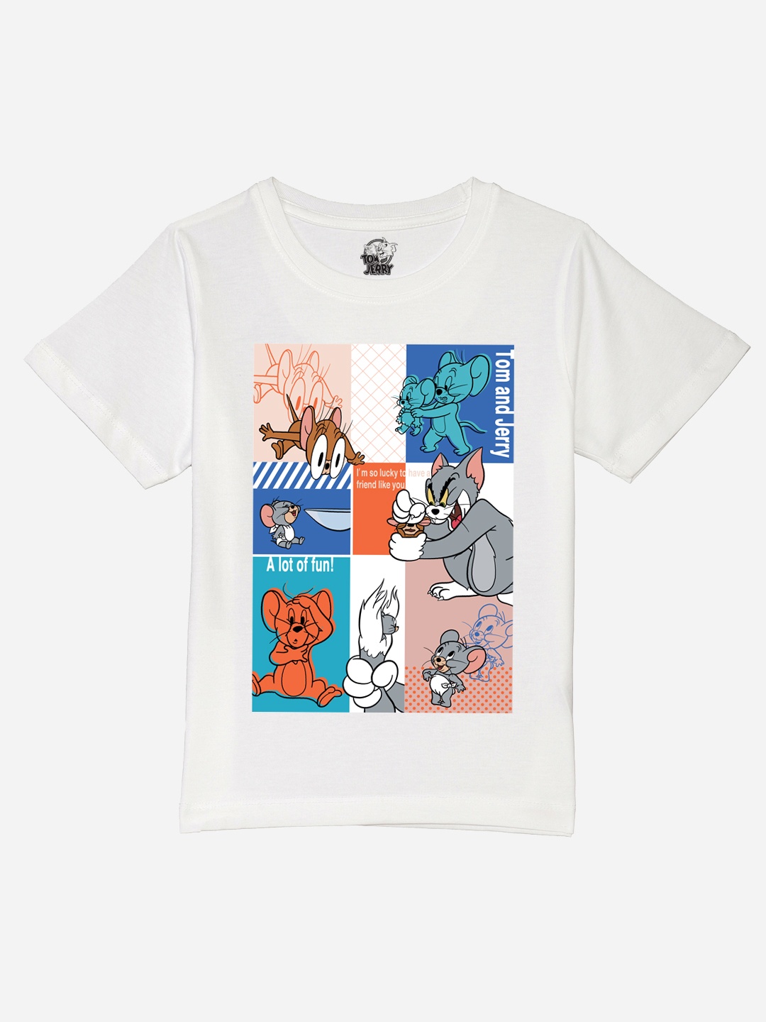 

YK Warner Bros Boys Tom & Jerry Printed Pure Cotton T-shirt, White