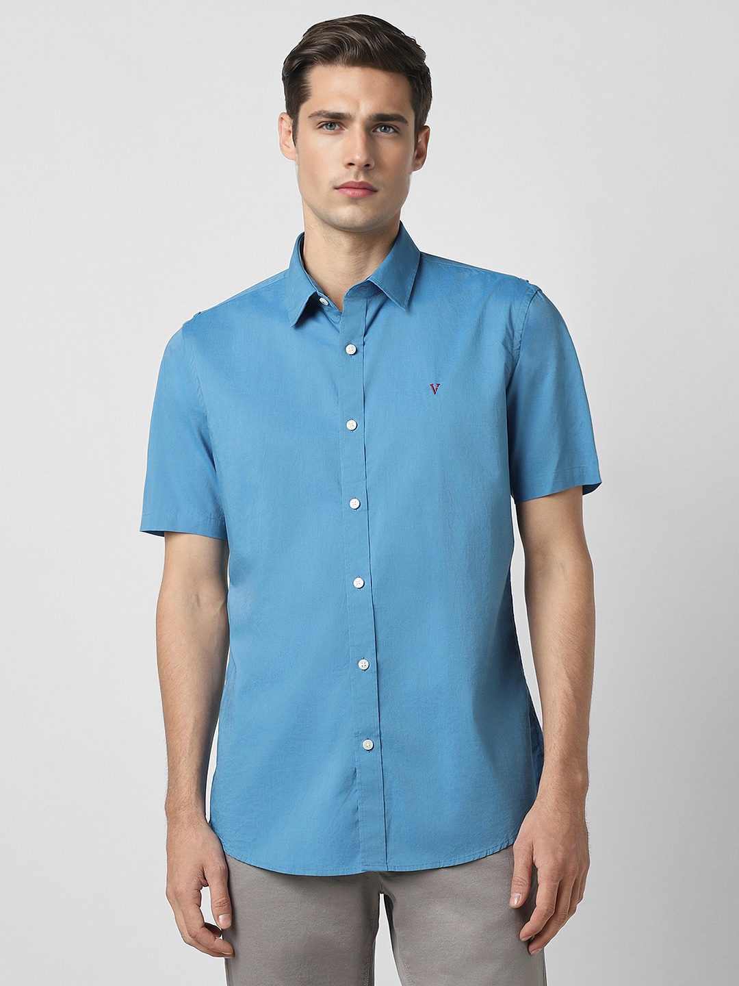

Van Heusen Sport Slim Fit Short Sleeves Pure Cotton Casual Shirt, Blue