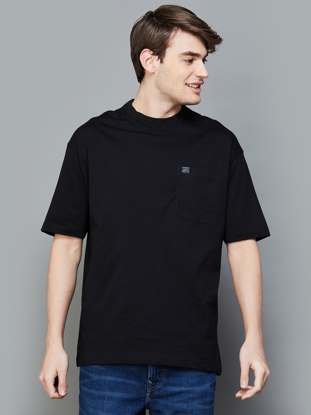 

Fame Forever by Lifestyle Drop Shoulder Sleeves Cotton T-shirt, Black