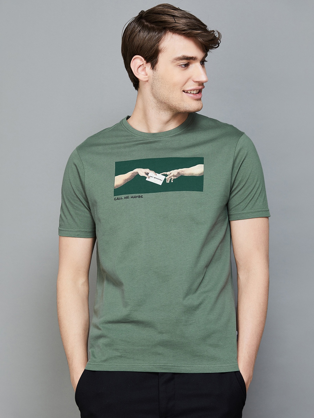 

Fame Forever by Lifestyle Graphic Printed Round Neck Cotton T-shirt, Olive