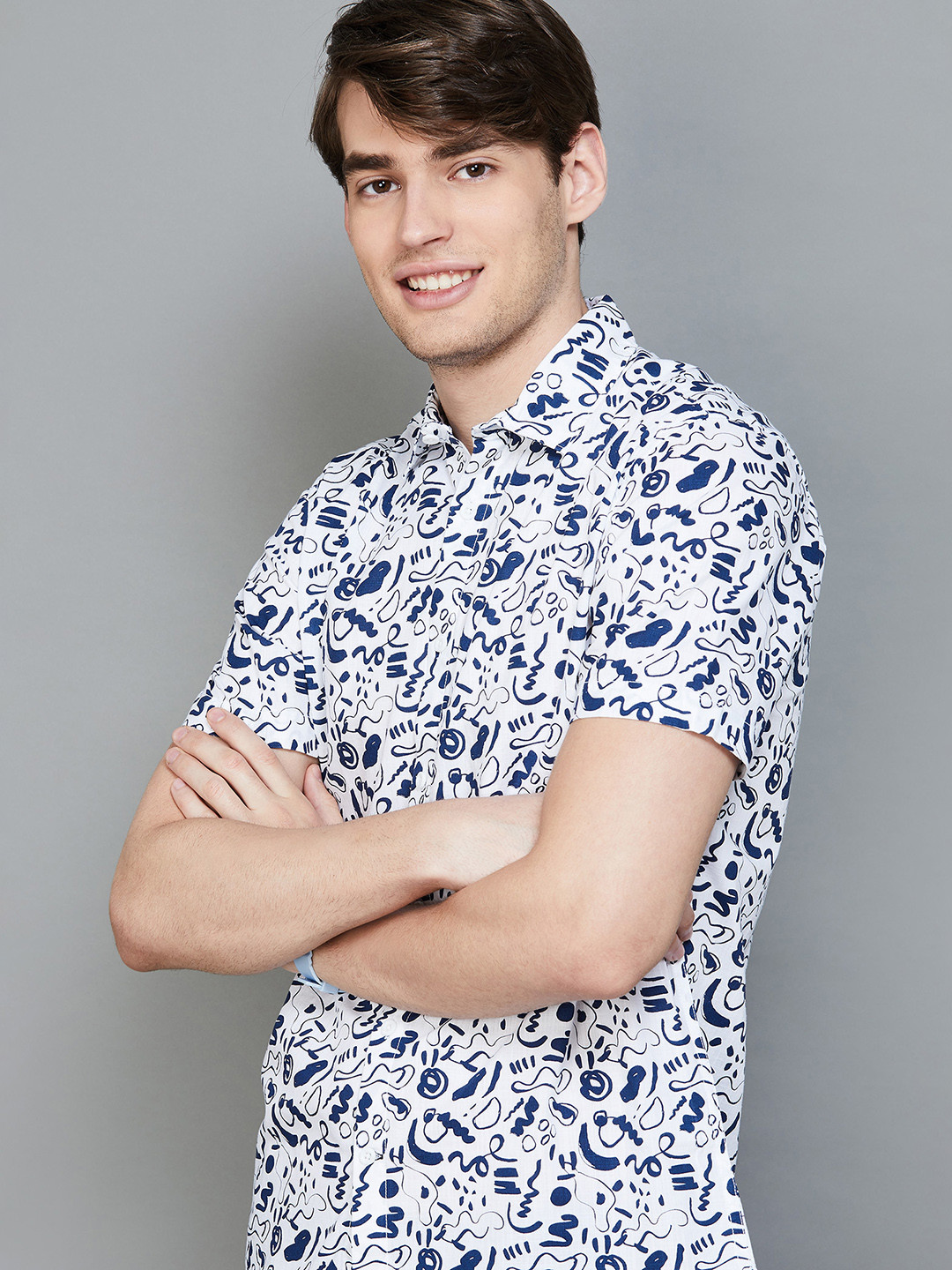 

Fame Forever by Lifestyle Abstract Printed Cotton Casual Shirt, White