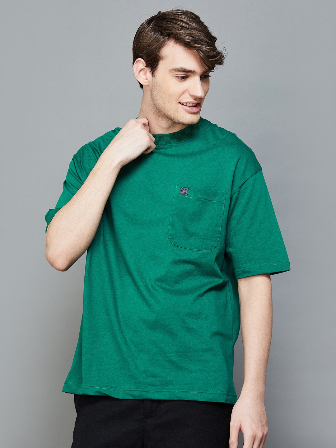 

Fame Forever by Lifestyle Drop-Shoulder Sleeves Cotton T-shirt, Green
