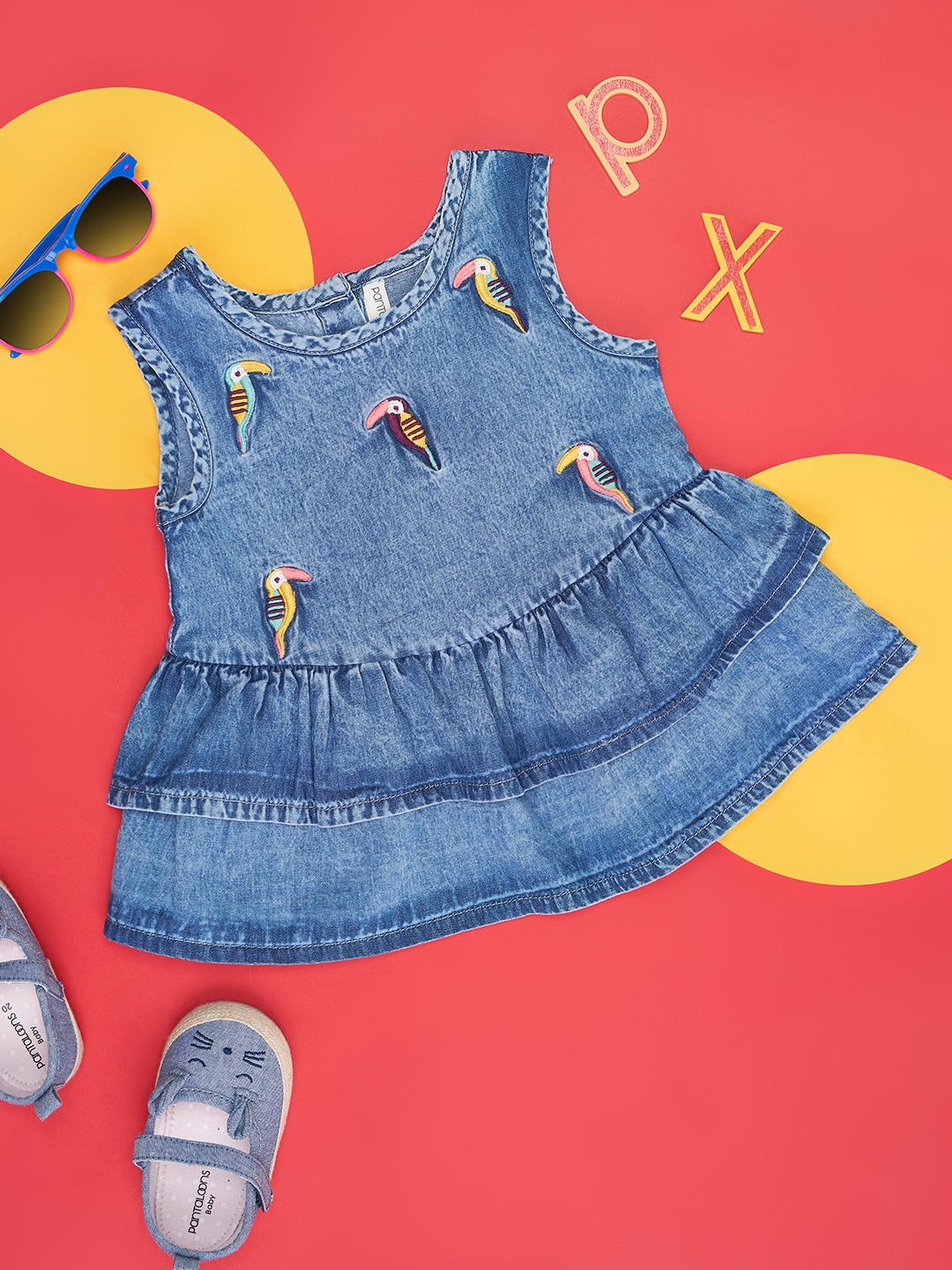 Pantaloons Baby Infant Girls Embroidered Detailed A-Line Top, Blue
