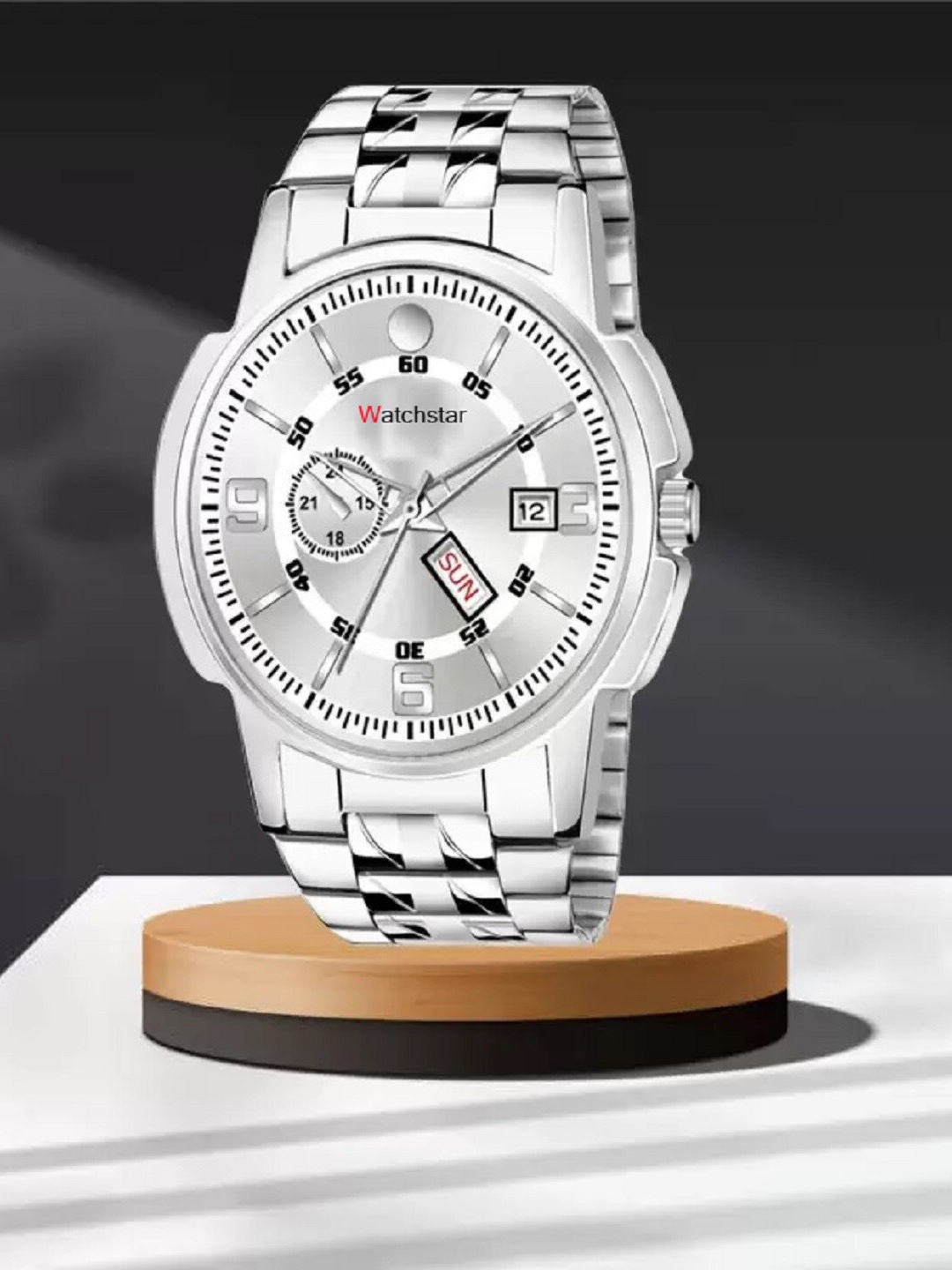 

WATCHSTAR Men Stainless Steel Multi Function Analogue Watch Double window Silver