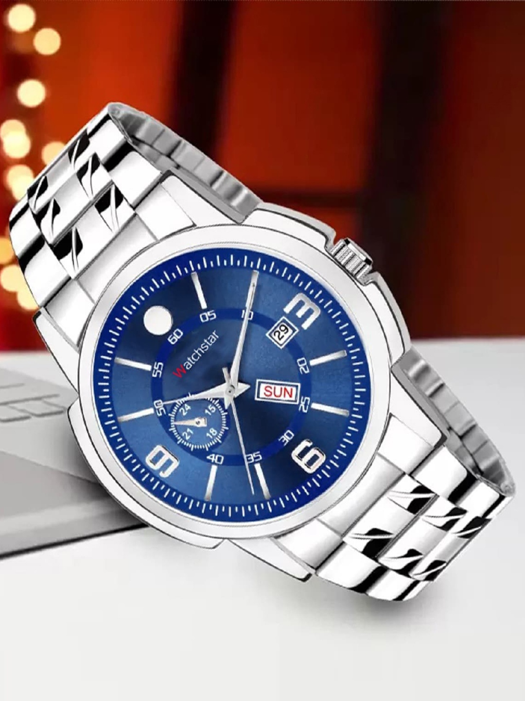 

WATCHSTAR Men Stainless Steel Multi Function Analogue Watch Double window Blue
