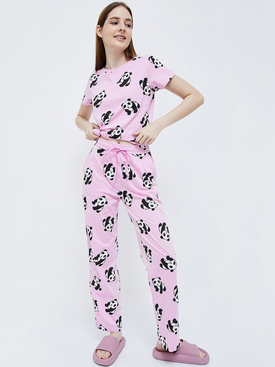 

Ginger by Lifestyle Panda Printed Night suit, Pink