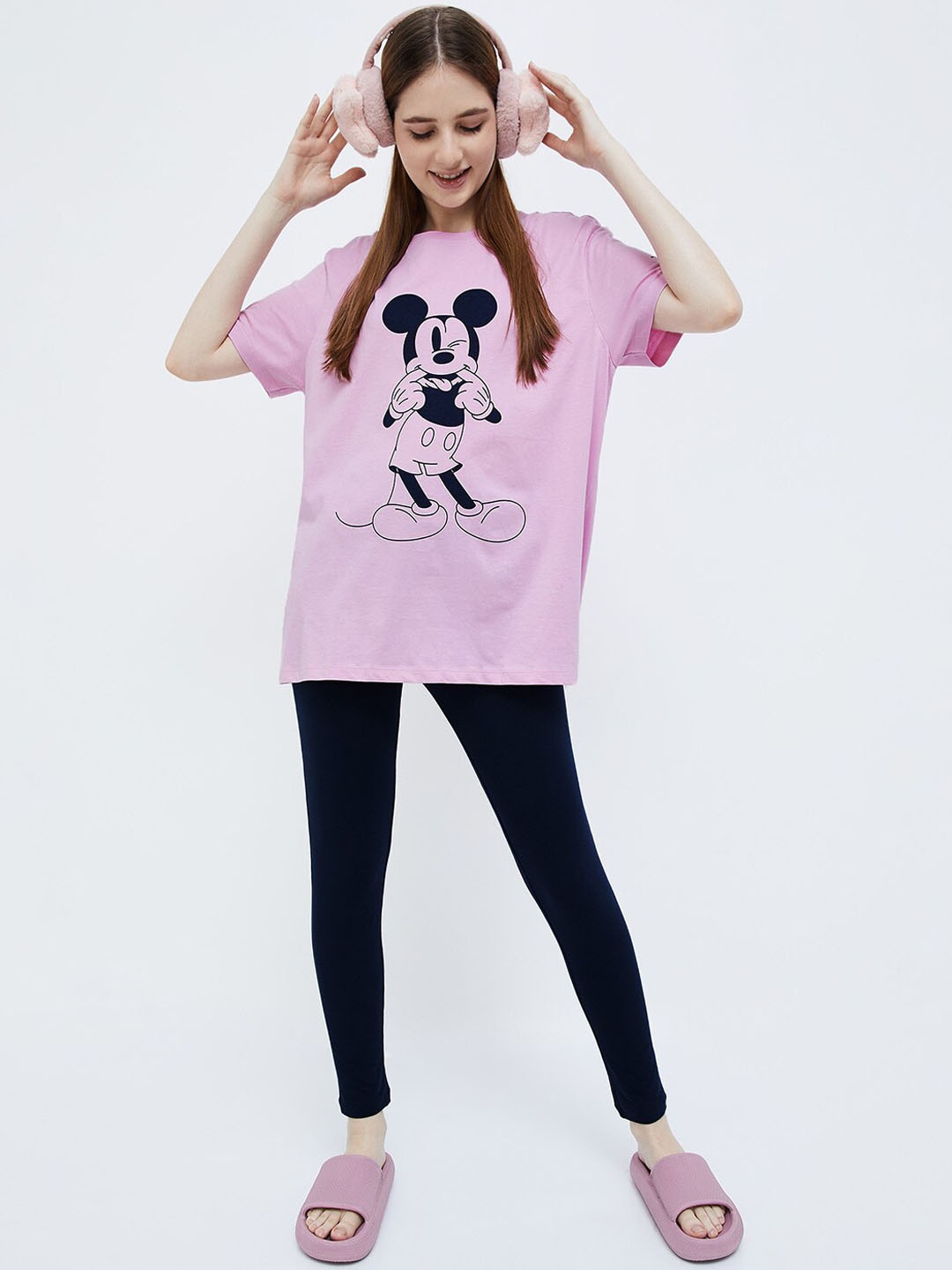 

Ginger by Lifestyle Mickey Mouse Printed Pure Cotton Night Suit, Pink
