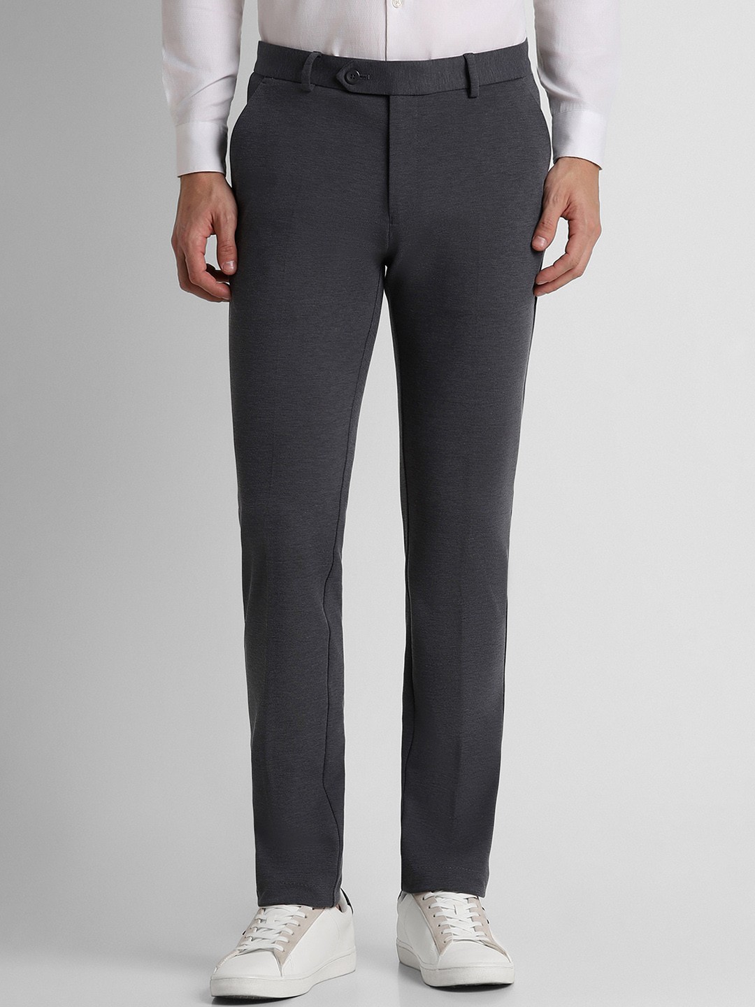 

Peter England Men Textured Mid-Rise Slim Fit Formal Trousers, Grey