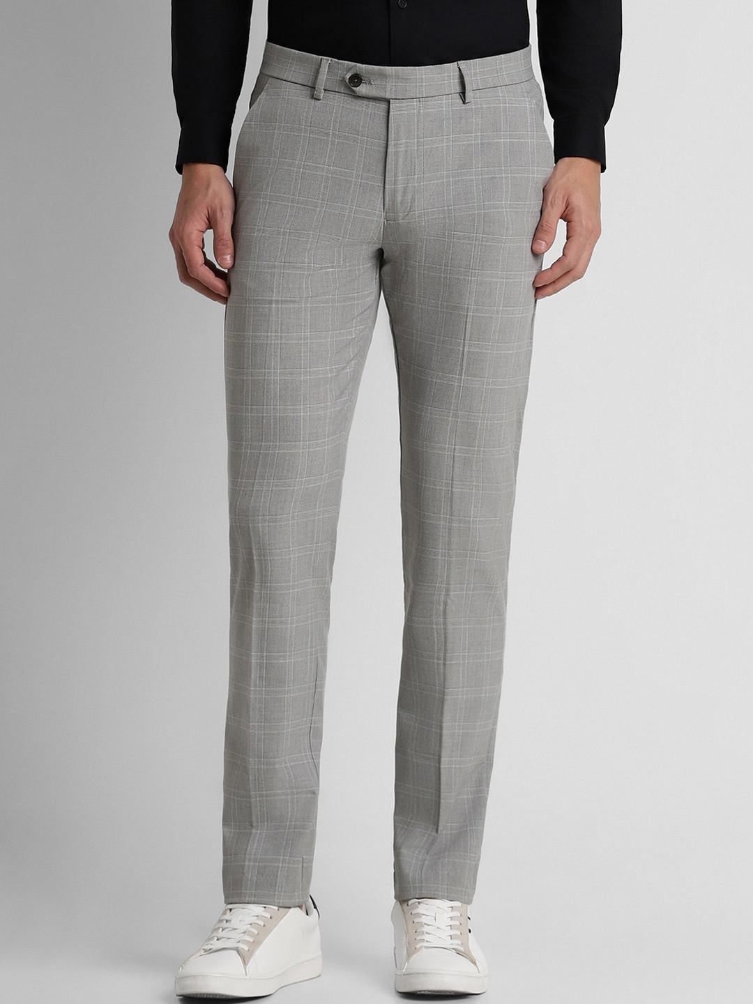 

Peter England Men Checked Slim Fit Formal Trousers, Grey