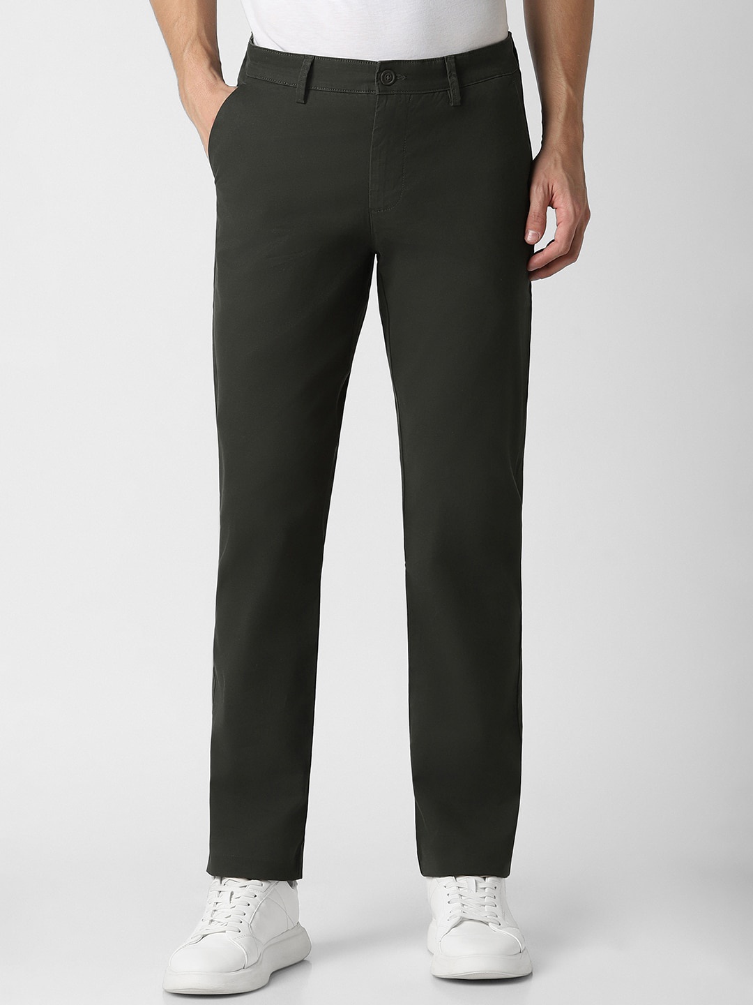 

Peter England Casuals Men Slim Fit Mid-Rise Regular Trousers, Green