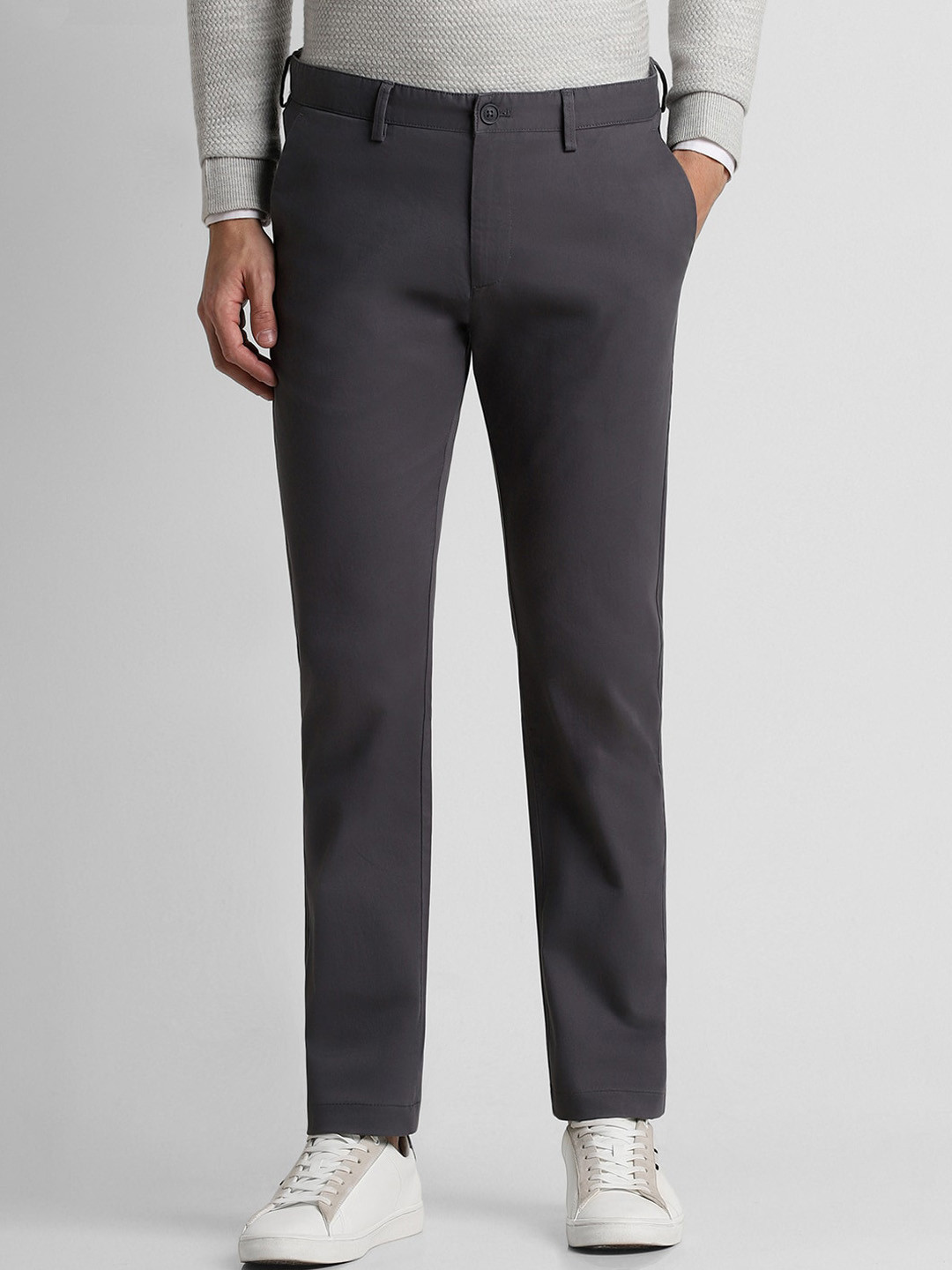 

Peter England Casuals Men Mid-Rise Slim Fit Cotton Trousers, Grey