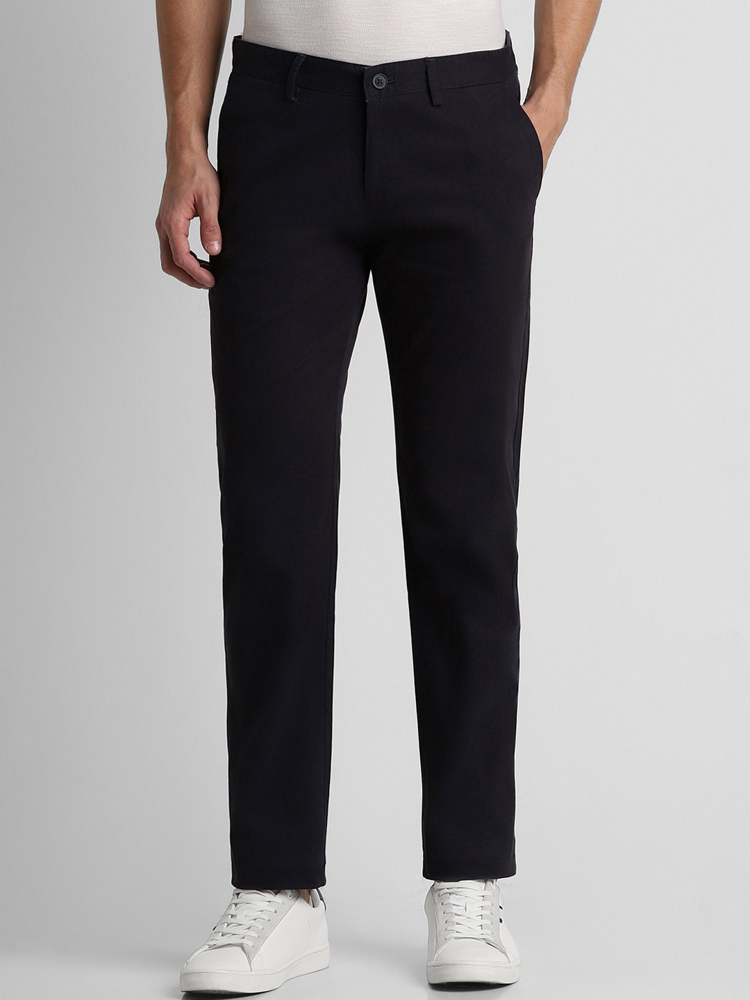 

Peter England Casuals Men Mid-Rise Slim Fit Cotton Trousers, Black