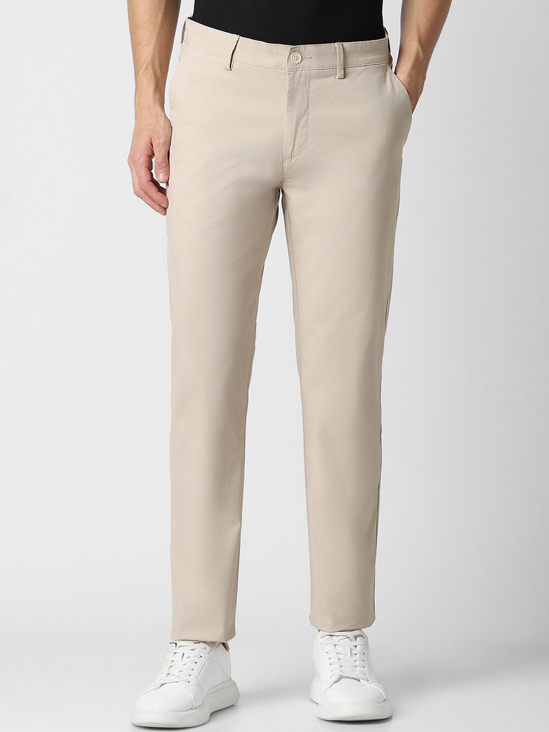 

Peter England Casuals Men Mid-Rise Slim Fit Cotton Trousers, Beige