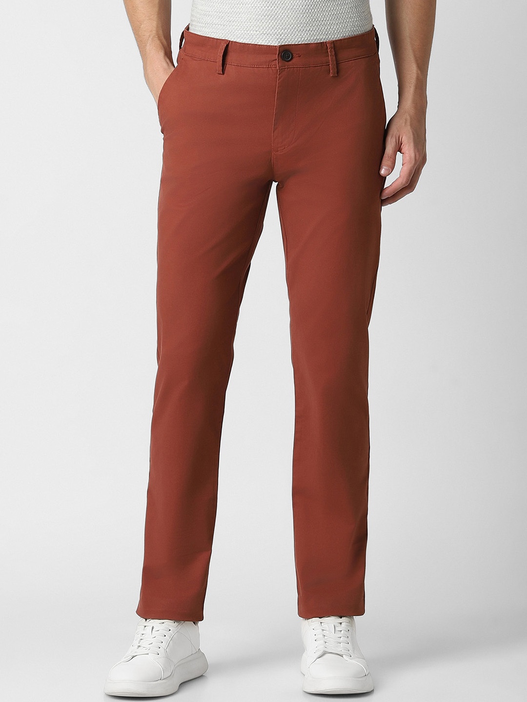 

Peter England Casuals Men Mid-Rise Slim Fit Cotton Trousers, Red