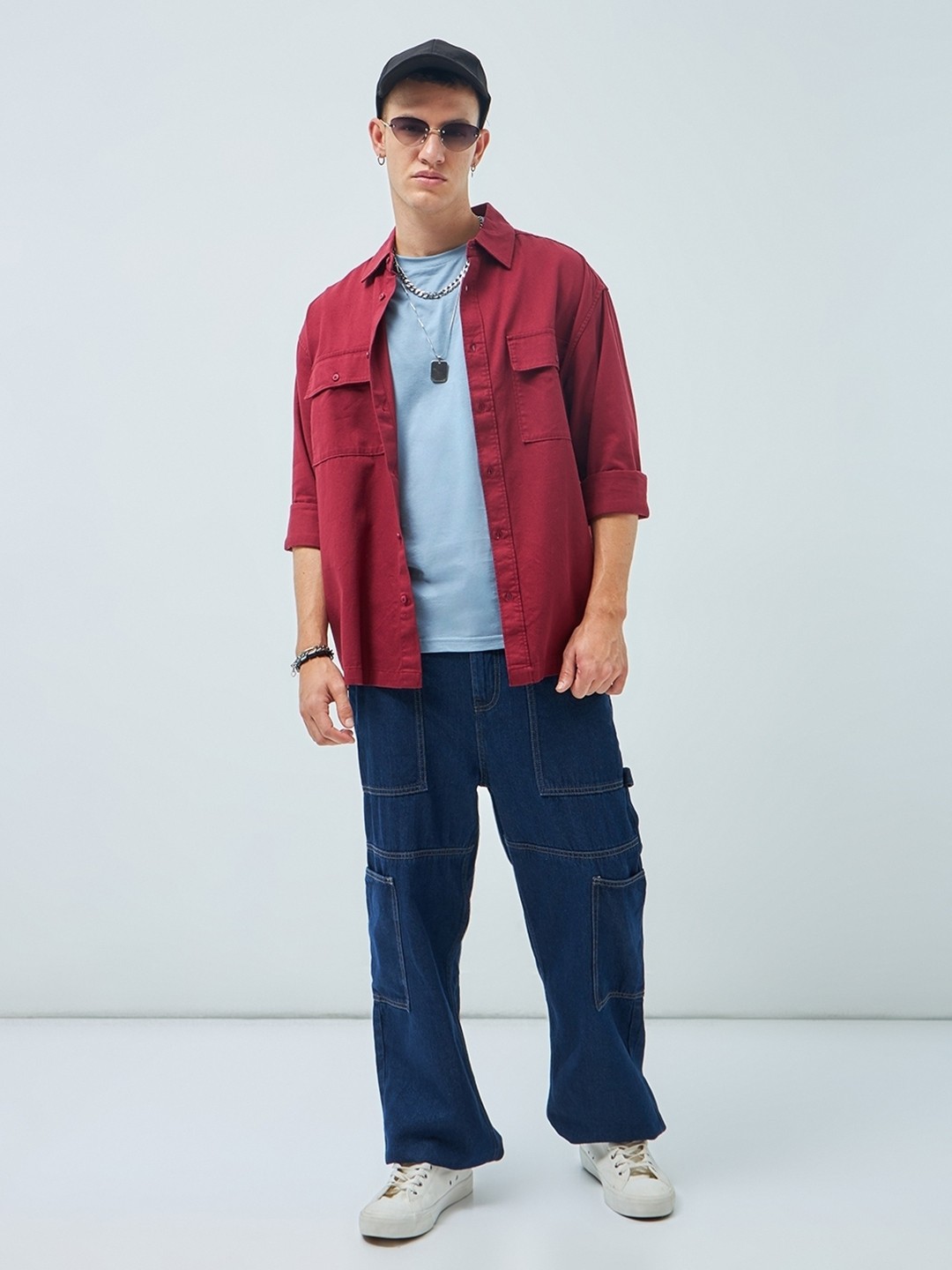 

Bewakoof Spread Collar Oversized Cotton Casual Shirt, Maroon