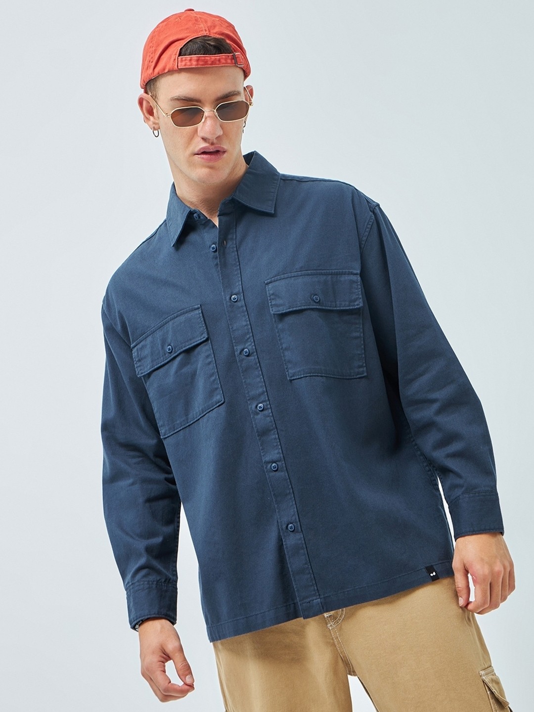 

Bewakoof Spread Collar Oversized Cotton Casual Shirt, Blue