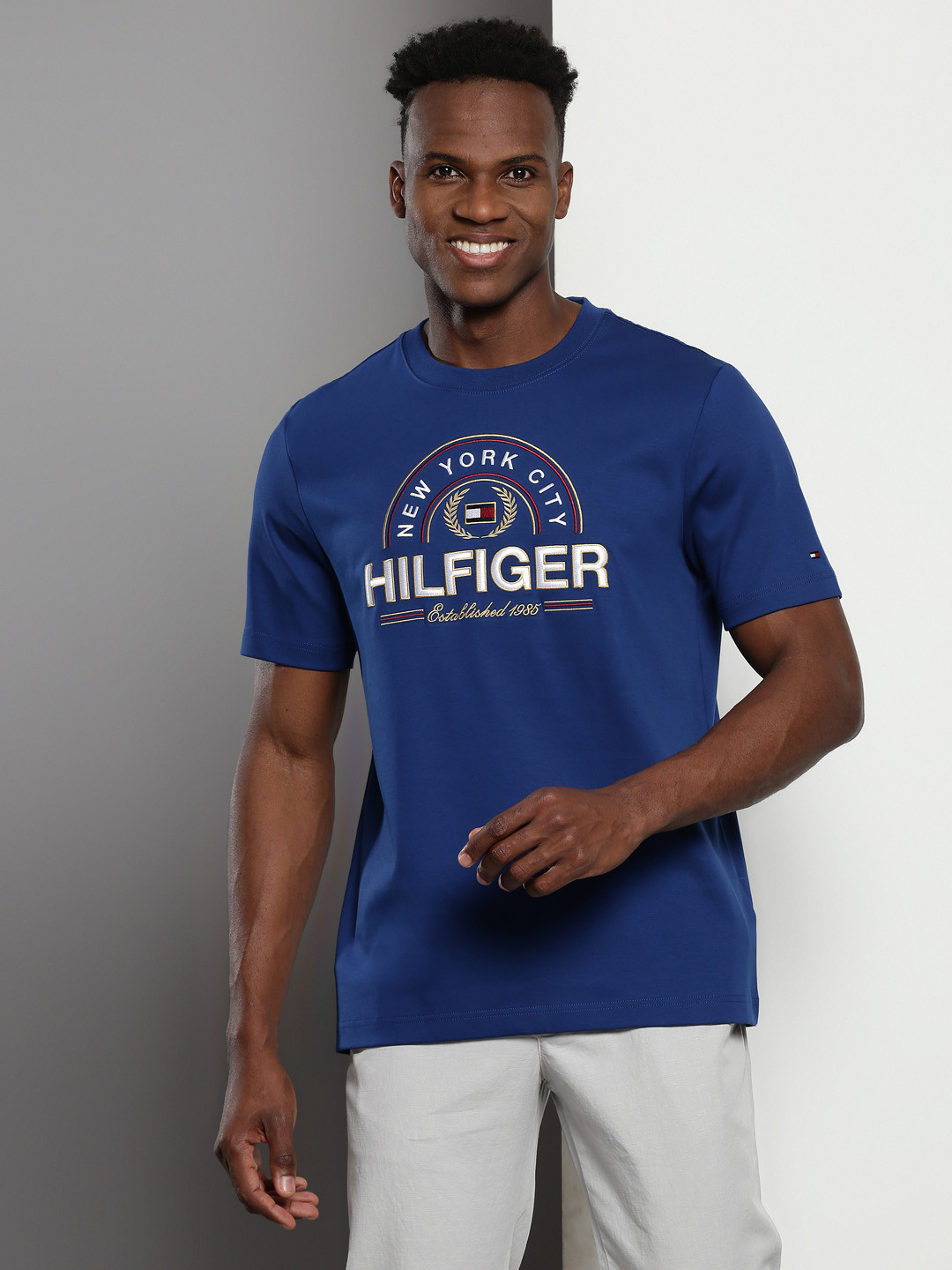 

Tommy Hilfiger Typography Embroidered Round Neck T-shirt, Blue