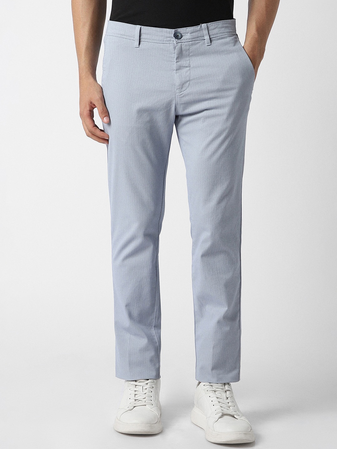 

V Dot Men Mid-Rise Slim Fit Trousers, Blue