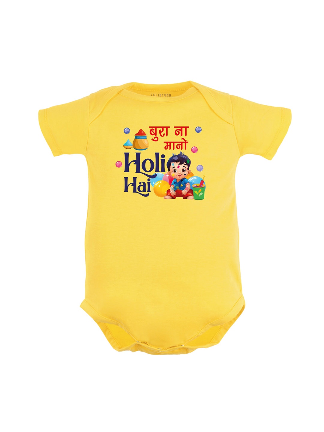 

FFLIRTYGO Infant Kids Holi Printed Pure Cotton Bodysuit, Yellow