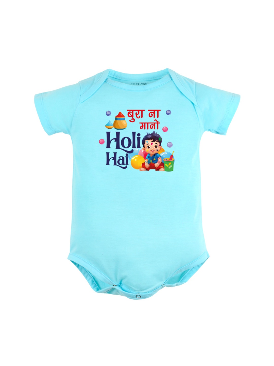 

FFLIRTYGO Kids Printed Cotton Holi Special Bodysuit, Turquoise blue
