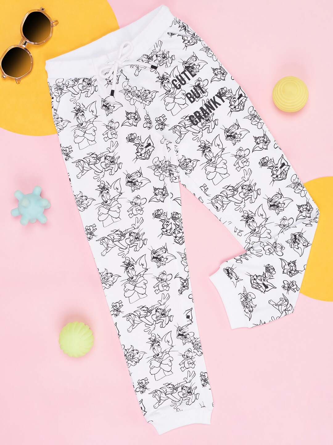 

Pantaloons Junior Girls Tom & Jerry Printed Mid-Rise Joggers, Off white