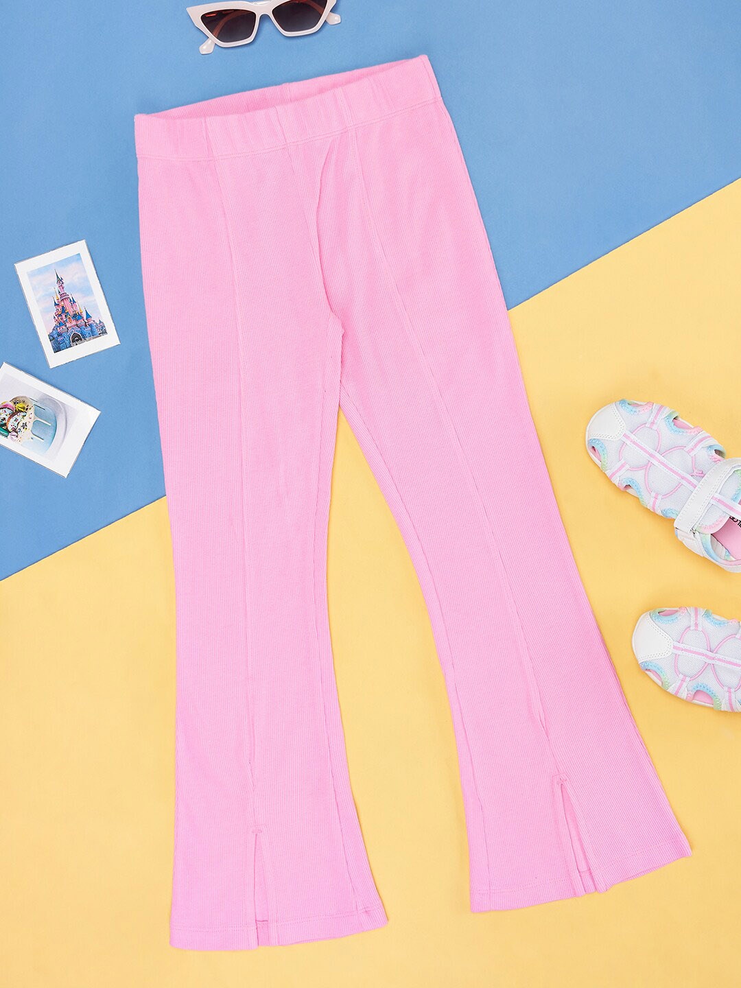 

Pantaloons Junior Girls Mid-Rise Flared Parallel Trousers, Pink
