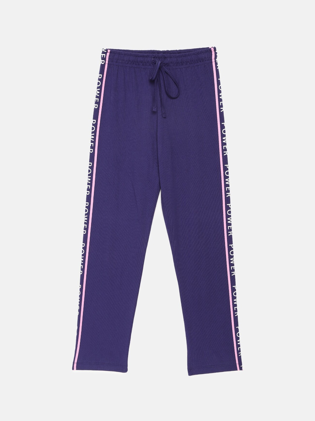 

mackly Girls Mid-Rise Pure Cotton Straight Lounge Pants, Navy blue