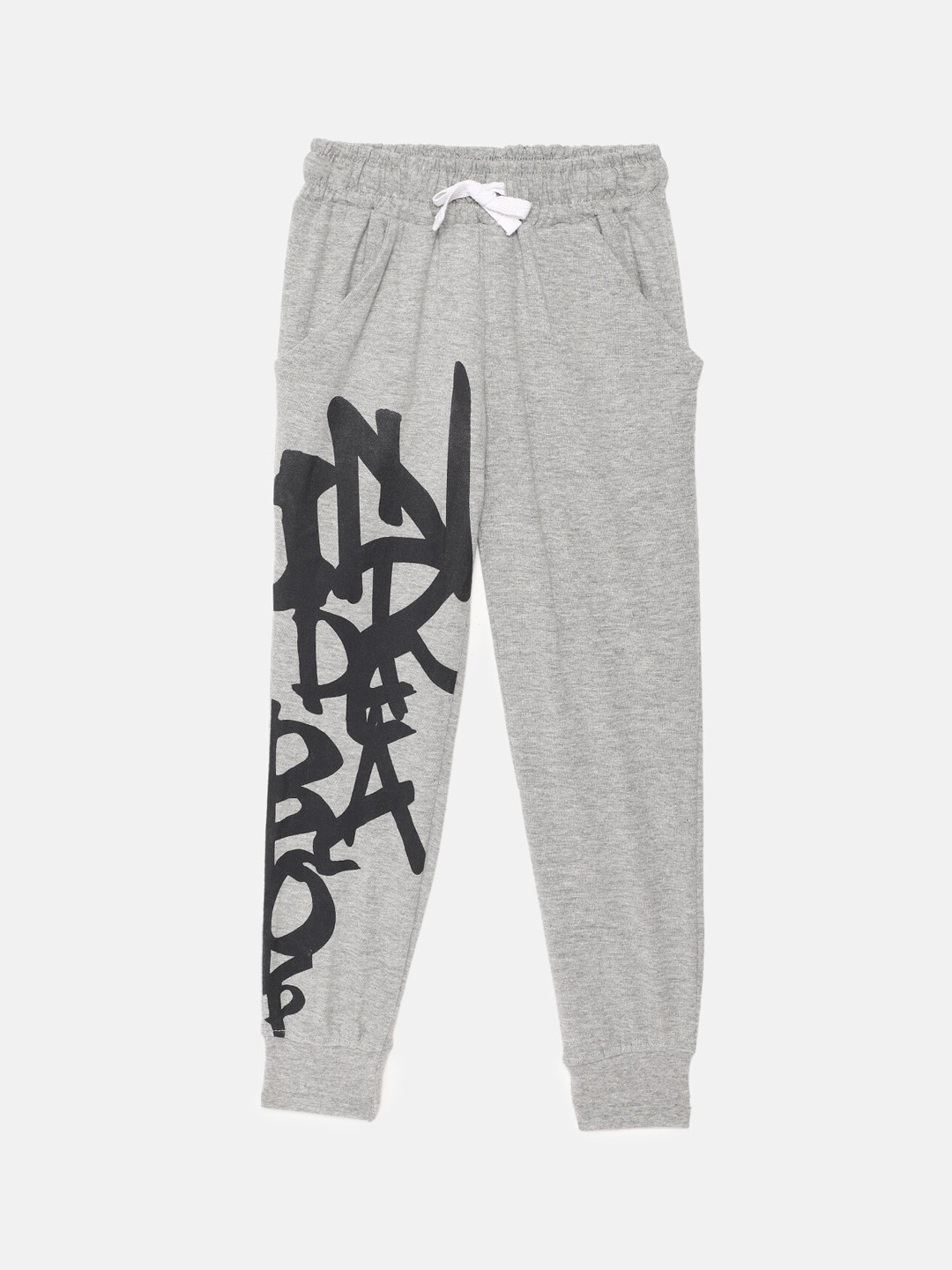 

mackly Boys Typography Printed Mid-Rise Pure Cotton Straight Lounge Jogger, Grey melange