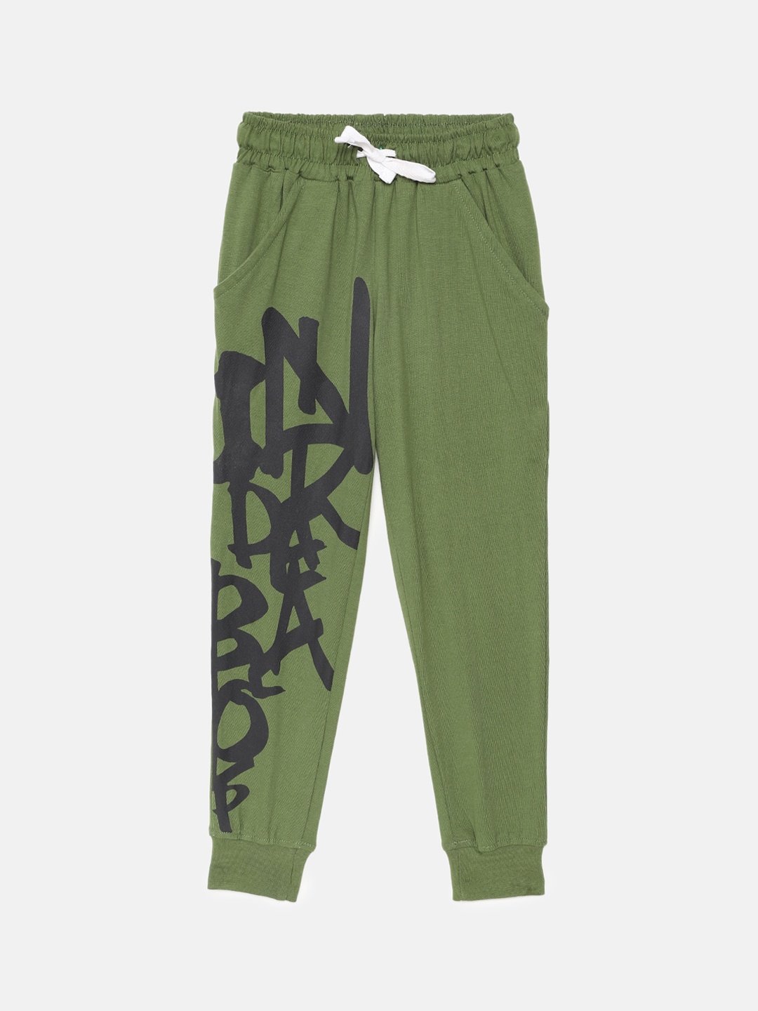 

mackly Boys Printed Mid-Rise Pure Cotton Straight Lounge Joggers, Olive