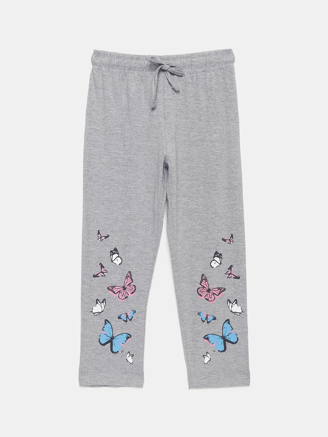 

mackly Girls Printed Pure Cotton Straight Lounge Pants, Grey melange