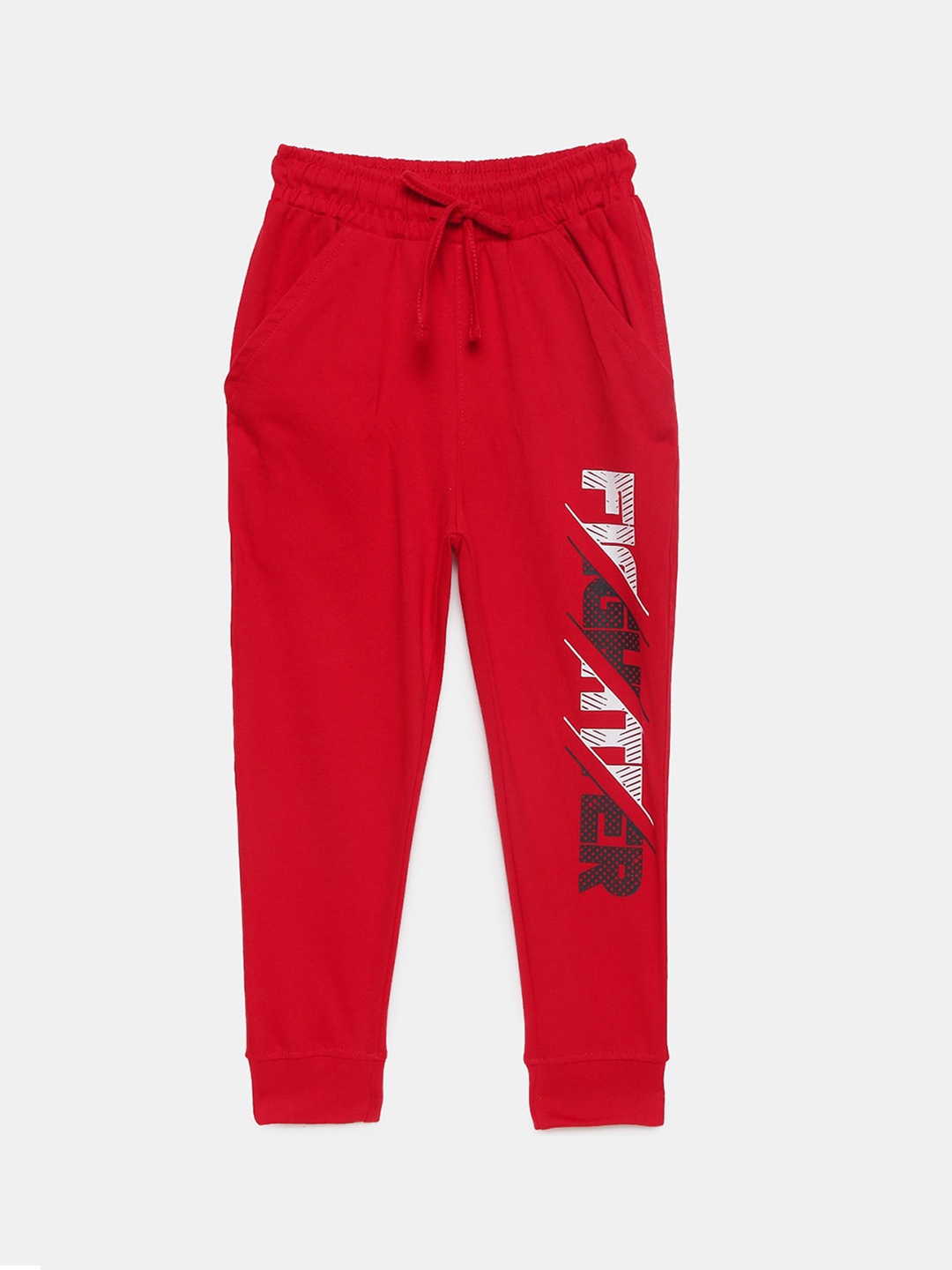 

mackly Boys Typography Printed Mid-Rise Pure Cotton Straight Lounge Jogger, Red