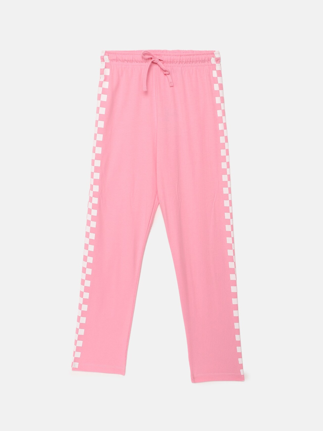 

mackly Girls Checked Mid-Rise Pure Cotton Straight Lounge Pant, Pink