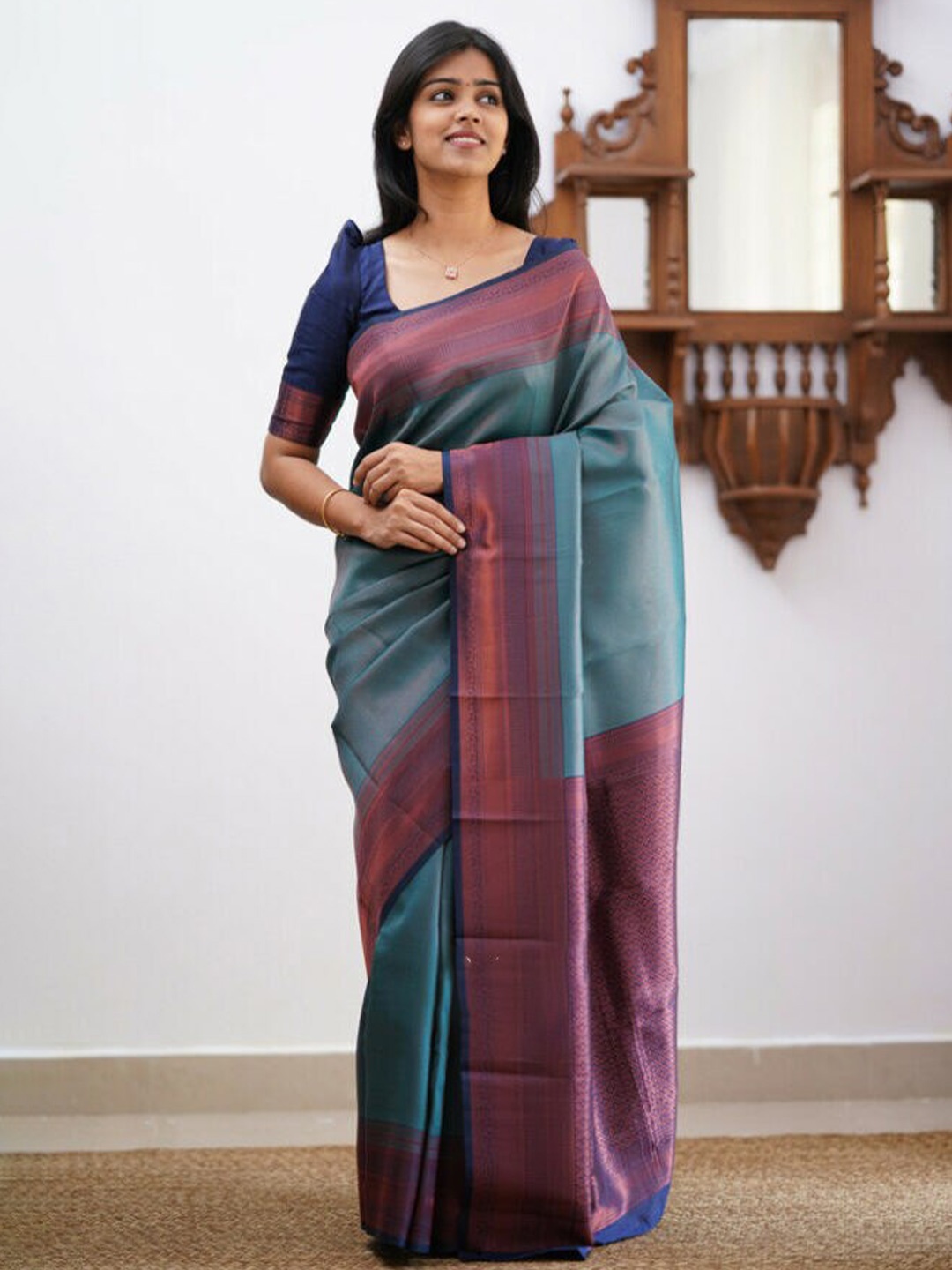 

nirja Fab Woven Design Zari Banarasi Saree, Teal