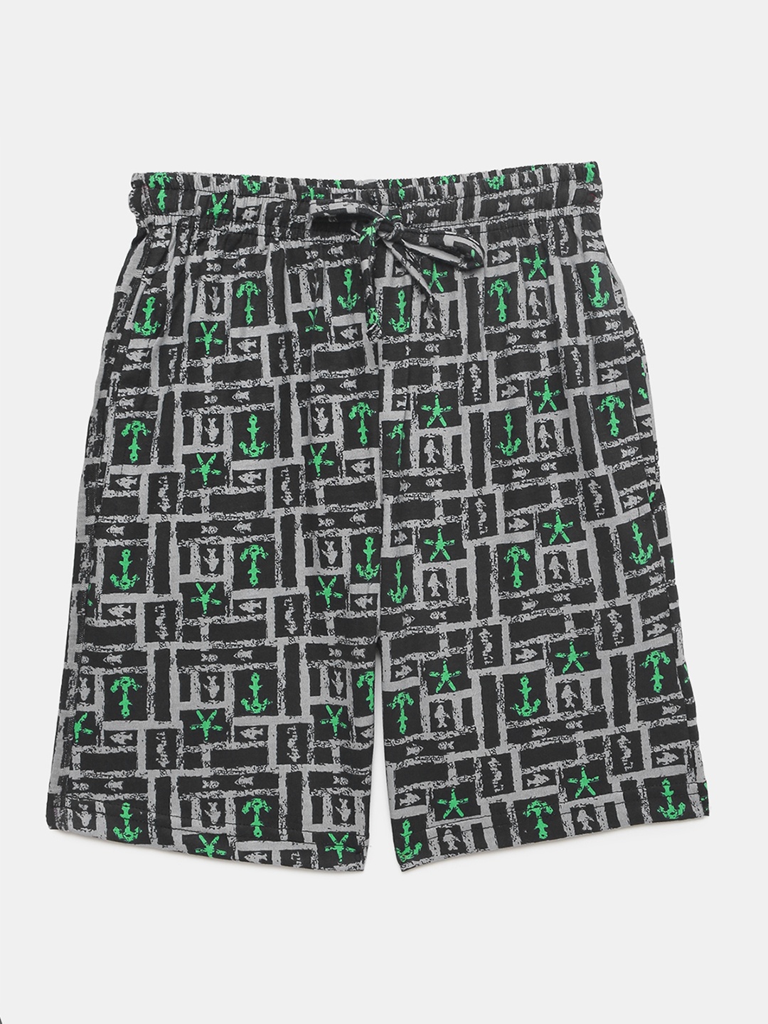 

mackly Boys Geometric Printed Pure Cotton Lounge Shorts, Black