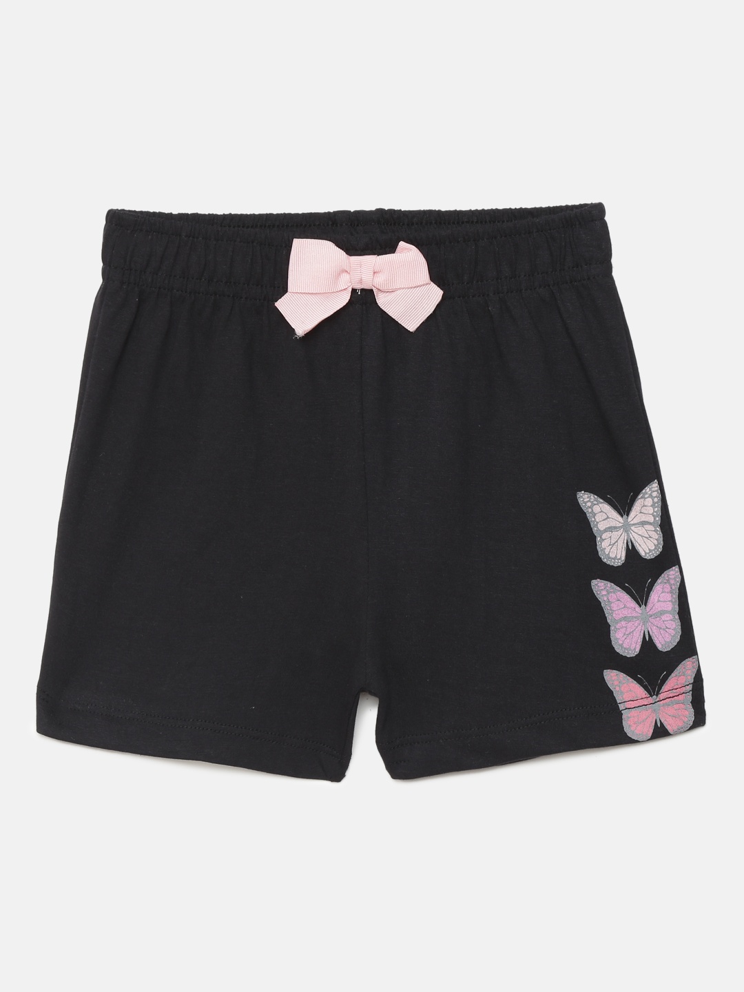 

mackly Girls Graphic Printed Pure Cotton Lounge Shorts, Black