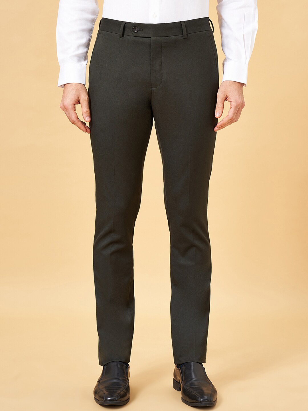 

Peregrine by Pantaloons Men Slim Fit Formal Trousers, Olive