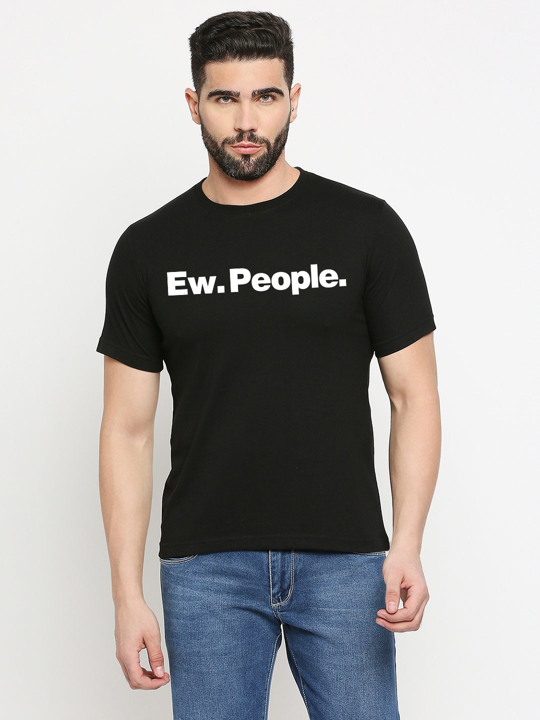 

MOD ECRU Unisex Typography Printed Round Neck Cotton T-shirt, Black