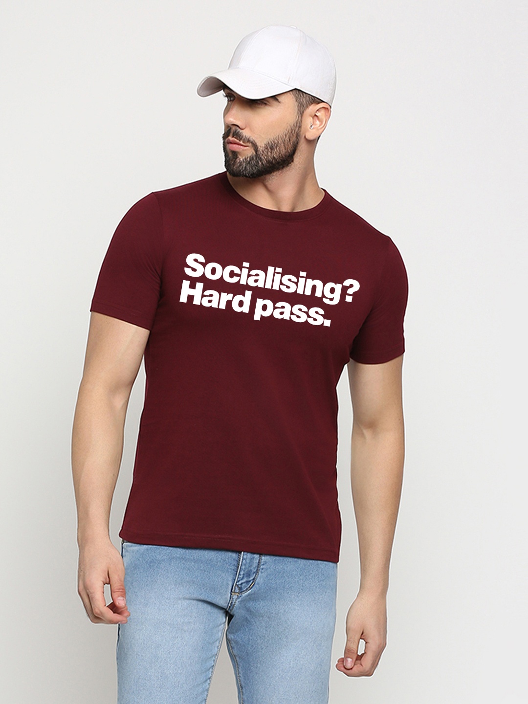 

MOD ECRU Unisex Typography Printed Round Neck Cotton T-shirt, Maroon